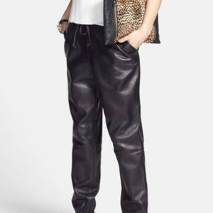 Trouve 100% Genuine Leather Jogger Pull-on High Waist Pants Black size 6